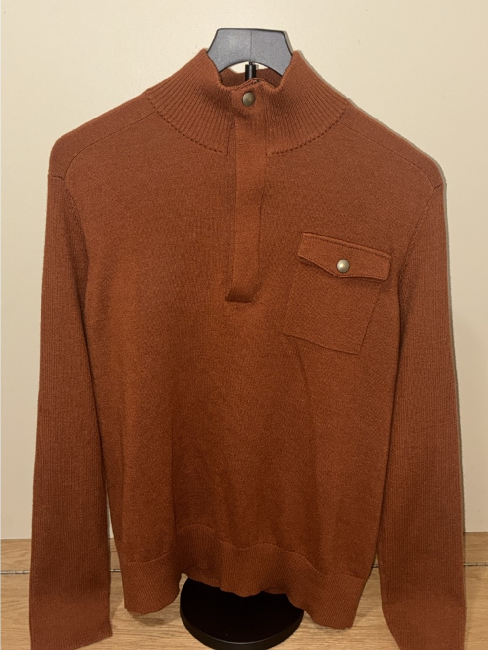 Banana Republic Rust Half-Zip Mock Neck Sweater with Chest Pocket